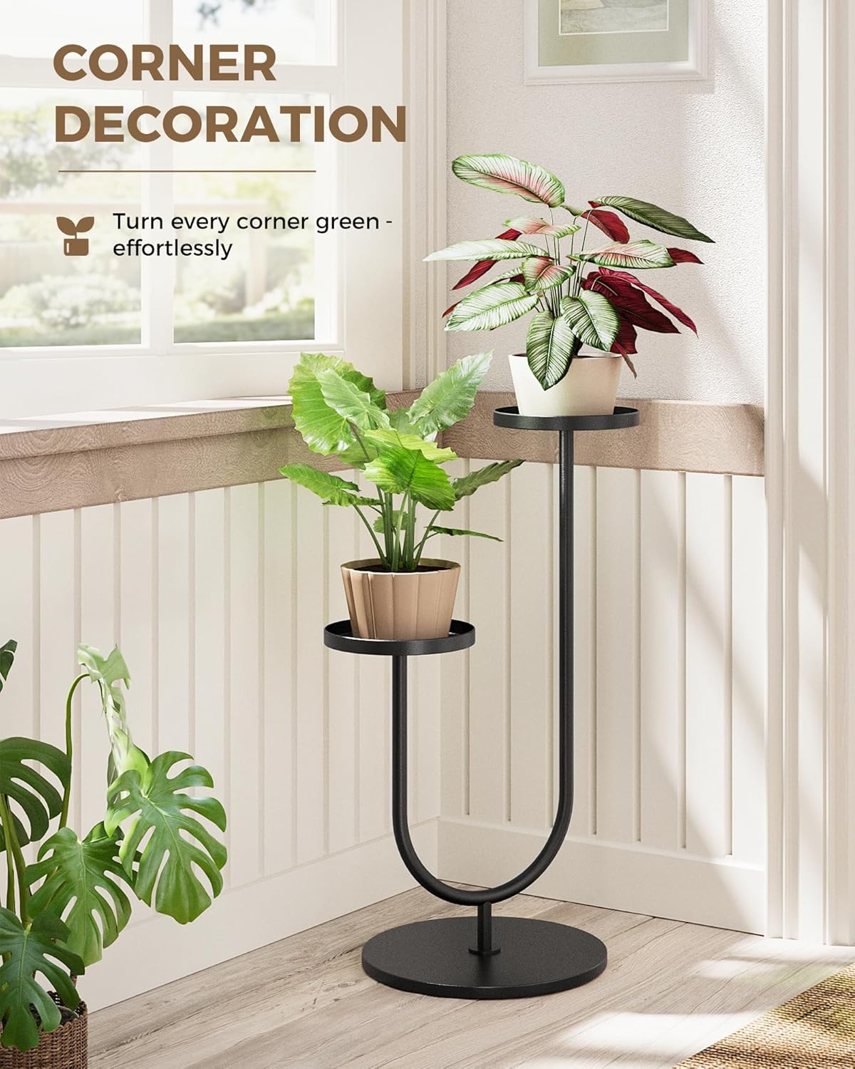 pier one indoor plant stands Arc Stand — Tall U-Shape Tiered Plant Stand, Matte Black Metal, 2 Pots –  LEAFORA SHOP LTD