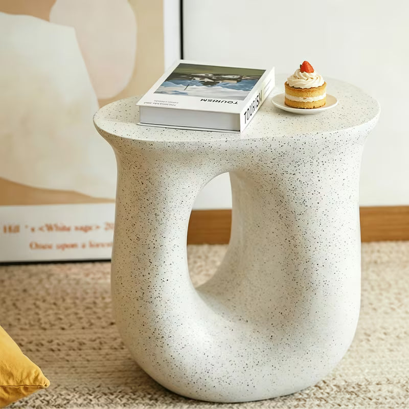 Sculptural Terrazzo Accent Table – Modern Faux Concrete Side Table & Stool