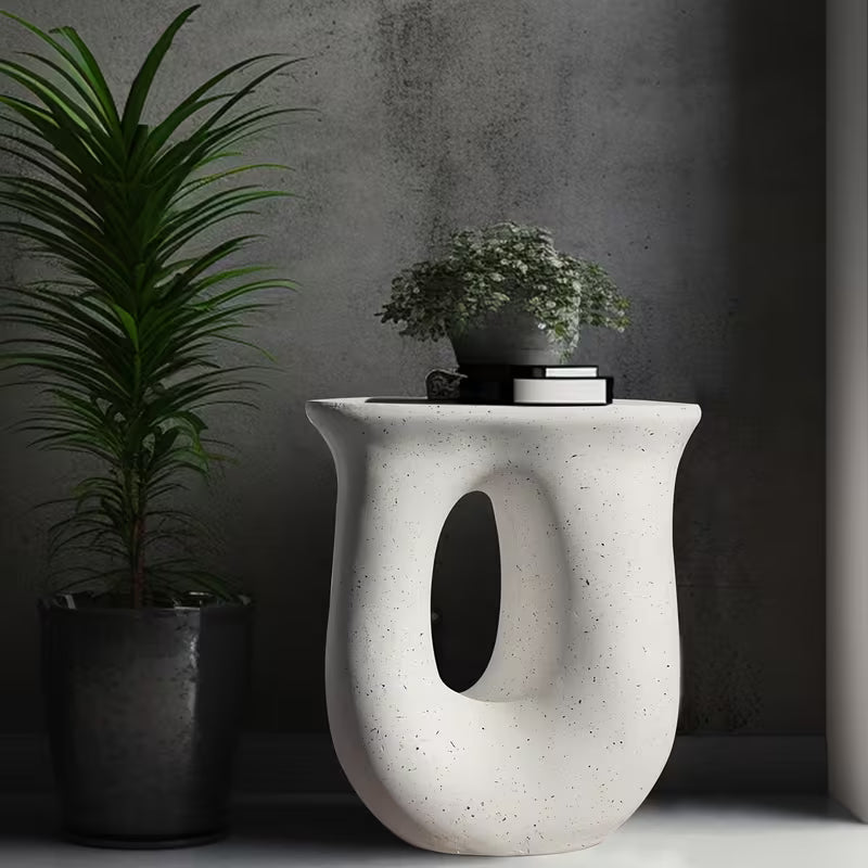 Sculptural Terrazzo Accent Table – Modern Faux Concrete Side Table & Stool