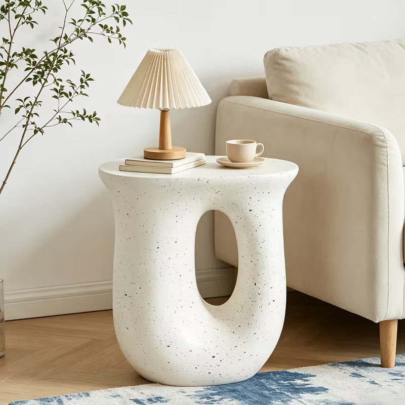 Sculptural Terrazzo Accent Table – Modern Faux Concrete Side Table & Stool