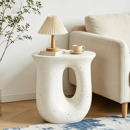 Sculptural Terrazzo Accent Table – Modern Faux Concrete Side Table & Stool