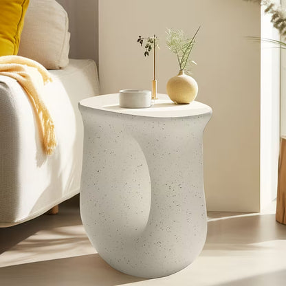 Sculptural Terrazzo Accent Table – Modern Faux Concrete Side Table & Stool