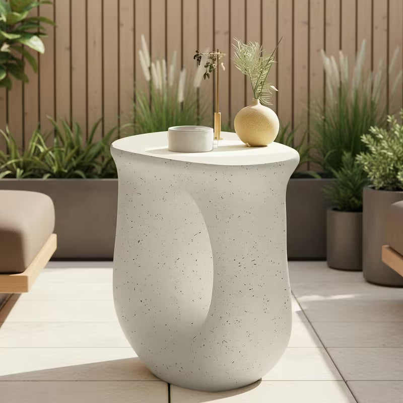 Sculptural Terrazzo Accent Table – Modern Faux Concrete Side Table & Stool