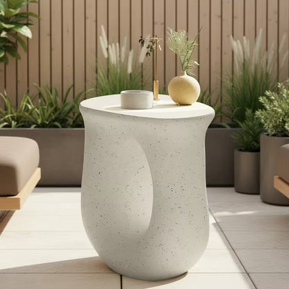 Sculptural Terrazzo Accent Table – Modern Faux Concrete Side Table & Stool