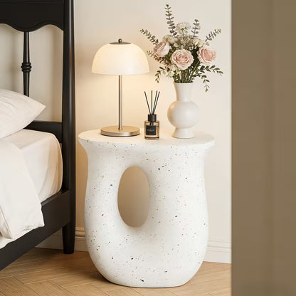 Sculptural Terrazzo Accent Table – Modern Faux Concrete Side Table & Stool
