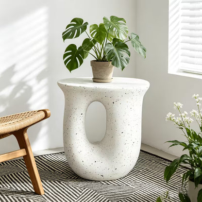 Sculptural Terrazzo Accent Table – Modern Faux Concrete Side Table & Stool