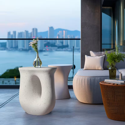 Sculptural Terrazzo Accent Table – Modern Faux Concrete Side Table & Stool